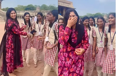 பள்ளி மாணவிகளுடன் நடிகை ஷோபனா