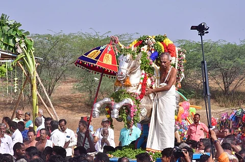 நாட்டரசன்கோட்டையில் நடைபெற்ற வெங்டசாலபதி பெருமாள் ஆற்றில் இறங்கும் நிகழ்வு