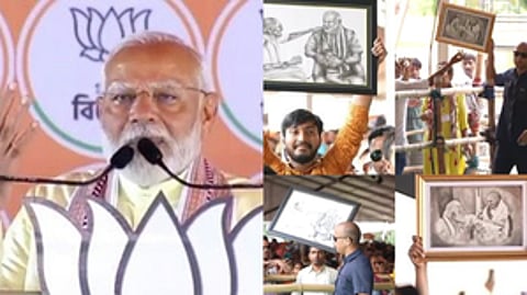 ஹூக்ளியில் மோடி மற்றும் அவருக்கு பரிசளித்த மக்கள்