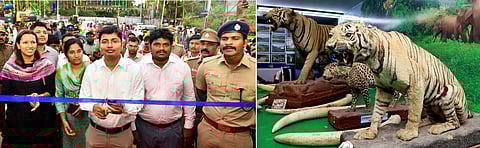 வஉசி மைதானத்தில் சனிக்கிழமை நடைபெற்ற நிகழ்ச்சியில் பங்கேற்று அரசுப் பொருட்காட்சியை தொடங்கிவைக்கிறாா் மாவட்ட ஆட்சியா் கிராந்திகுமாா் பாடி. உடன், மாநகராட்சி ஆணையா், மாவட்ட வருவாய் அலுவலா் உள்ளிட்ட அதிகாரிகள். பொருட்காட்சியில் வனத் துறை அரங்கில்