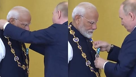 நரேந்திர மோடிக்கு புனித ஆன்ட்ரூ அப்போஸ்தலர் விருது வழங்கும் விளாதிமீர் புதின்