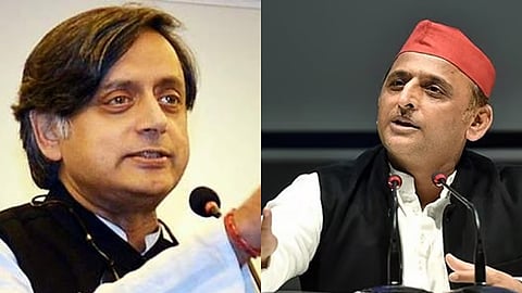 எம்.பி. சசி தரூா், சமாஜவாதி கட்சித் தலைவா் அகிலேஷ் யாதவ்