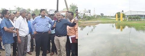 திருமழிசை தொழிற்பேட்டையில் மழைக்கால
வெள்ள தடுப்புப் பணிகளை மேற்கொள்வது குறித்து ஆய்வு செய்த ஆட்சியா் த.பிரபு சங்கா்.