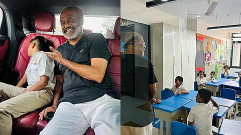 பேரனை பள்ளிக்கு அழைத்துச் சென்ற ரஜினிகாந்த்
