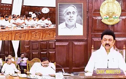 காவிரி நதி நீர் விவகாரத்தில் எடுக்க வேண்டிய நடவடிக்கைகள் குறித்து சென்னை தலைமைச் செயலகத்தில் முதல்வர் மு.க.ஸ்டாலின் தலைமையில் நடைபெற்ற சட்டப்பேரவை அனைத்துக் கட்சிகளின் தலைவர்கள் கூட்டம்.