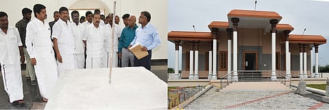 நிறைவடையும் தருவாயில் நினைவரங்கம், மணிமண்டபக் கட்டுமானப் பணிகள்: அமைச்சா் க.பொன்முடி நேரில் ஆய்வு
