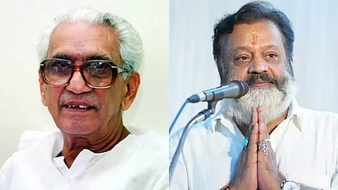 கேரள முன்னாள் முதல்வா் கே.கருணாகரன், மத்திய அமைச்சா் சுரேஷ் கோபி.