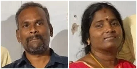 அவிநாசியில் இருசக்கர வாகனத்தின் மீது கார் மோதி விபத்துக்குள்ளானதில் பலியான தம்பதியினர் சிவக்குமார் - லதா