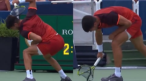 தோல்வியால் டென்னிஸ் ராக்கெட்டை உடைத்த அல்கராஸ்.