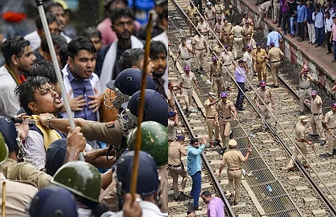 போராட்டக்காரர்கள் மீது தடியடி நடத்தும் காவல் துறை