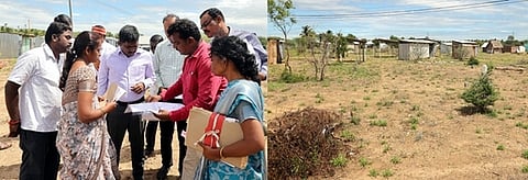 காங்கயம் அருகே, வடசின்னாரிபாளையம் பகுதியில் வீட்டுமனைப் பட்டா வழங்க ஆய்வு மேற்கொண்ட மாவட்ட ஆட்சியா் தா.கிறிஸ்துராஜ்.