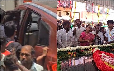 காரில் அழைத்துச் செல்லப்பட்ட சண்முக பாண்டியன்.