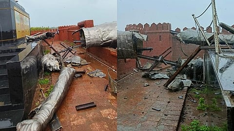 உடைந்து சுக்குநூறான சத்ரபதி சிவாஜி பிரமாண்ட சிலை.