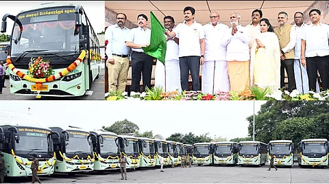 ரூ.90.52 கோடி மதிப்பில் 150 புதிய பேருந்துகளை அமைச்சர் உதயநிதி ஸ்டாலின் தொடங்கி வைத்தார்.