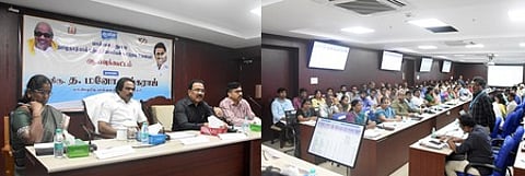 சென்னை நந்தனம் ஆவின் இல்லத்தில் அமைச்சா் த.மனோ தங்கராஜ் தலைமையில் புதன்கிழமை நடைபெற்ற மாவட்ட ஆவின் பொது மேலாளா்கள், துணை பதிவாளா்கள் உடனான ஆய்வுக் கூட்டம். உடன், மீனவா் நலத் துறை கூடுதல் தலைமைச் செயலா் கே.கோபால், துறை இயக்குநா் சு. வினீத்