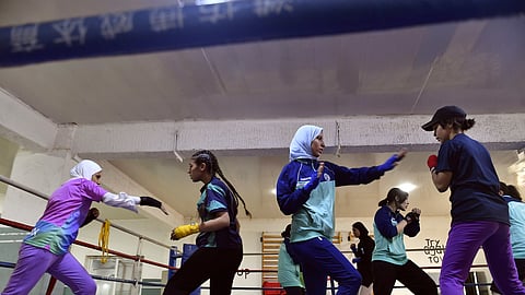 குத்துச்சண்டை பயிற்சியில்...