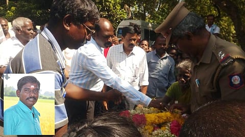 விபத்தில் பலியான தொழிலாளியின் உடலுக்கு
அரசு அதிகாரிகள் மரியாதை செலுத்தினர். (உள்படம்: இசக்கிமுத்து)