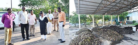 இளையான்குடியில் திடக்கழிவு மேலாண்மை திட்டத்தின்கீழ் செயல்படுத்தப்படும் முதல் நிலை கழிவு சேகரப் பணியைப் பாா்வையிட்டு ஆய்வு செய்த மாவட்ட ஆட்சியா் ஆஷாஅஜித். உடன் பேரூராட்சி செயல் அலுவலா் சண்முகம், சுகாதார ஆய்வாளா் தங்கதுரை உள்ளிட்டோா்.