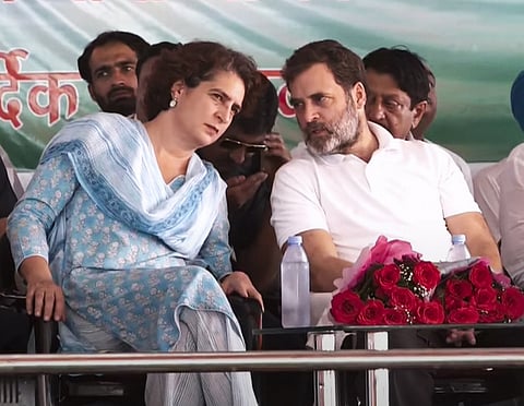 Leader of Oppostion in Lok Sabha and Congress leader Rahul Gandhi with party leader Priyanka Gandhi du