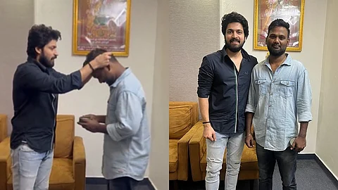 இயக்குநர் தமிழரசன் பச்சமுத்துவுக்கு தங்க செயினை பரிசளித்த நடிகர் ஹரிஷ் கல்யாண்.