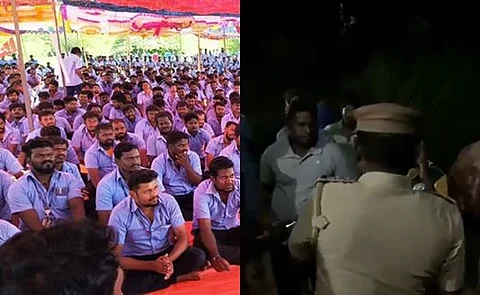 நள்ளிரவில் பந்தல் அகற்றம், சங்க நிர்வாகிகள் கைது.