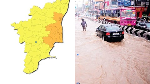 கோவை}-அவிநாசி சாலை மேம்பாலம் அருகே ஞாயிற்றுக்கிழமை சாலையில் 
பெருக்கெடுத்த மழைநீரில் ஊர்ந்து சென்ற வாகனங்கள்.