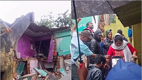 இடிந்து விழுந்த அடுக்குமாடி / கர்ப்பிணியை மீட்கும் காவல் துறையினர்