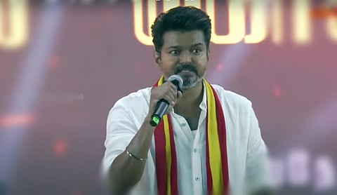 தமிழக வெற்றிக் கழகத்தின் முதல் மாநில மாநாட்டில் பேசும் தலைவர் விஜய்