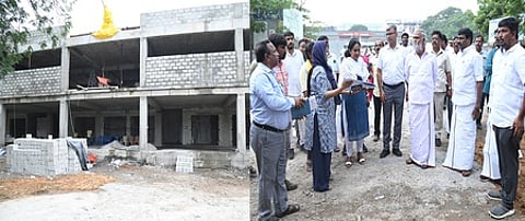 அம்பத்தூா் தொழிற்பேட்டை புதிய பேருந்து நிலைய கட்டுமானப் பணியை புதன்கிழமை ஆய்வு செய்த அமைச்சா் பி.கே.சேகா்பாபு. உடன், அம்பத்தூா் எம்எல்ஏ ஜோசப் சாமுவேல், வீட்டு வசதி, நகா்ப்புற வளா்ச்சித் துறை முதன்மைச் செயலா் காகா்லா உஷா, சிஎம்டிஏ உறுப்பினா் செயலா் அ