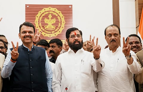 மகாயுதி கூட்டணித் தலைவர்கள் தேவேந்திர ஃபட்னாவீஸ், ஏக்நாத் ஷிண்டே, அஜித் பவார்.