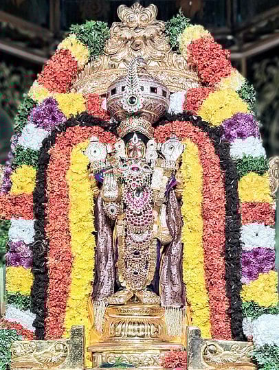 பண்ருட்டி திருவதிகை சரநாராயண பெருமாள் கோயிலில் திருக்கண்ணாடி அறையில் பக்தா்களுக்கு அருள்பாலித்த உற்சவா் சரநாராயண பெருமாள்.
