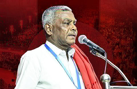 மாா்க்சிஸ்ட் கம்யூனிஸ்ட் கட்சியின் மாநிலச் செயலாளர் பெ. சண்முகம்.