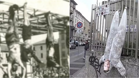 முசோலினியின் உடல் தொங்கவிடப்பட்ட இடத்தில் எலான் மஸ்க்கின் உருவ பொம்மை