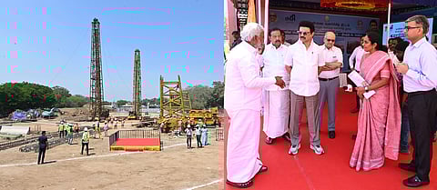 சென்னை தீவுத் திடலில் நவீன தொழில்நுட்ப வசதிகளுடன் கூடிய கண்காட்சி மைய கட்டுமான பணிகளை வெள்ளிக்கிழமை பாா்வையிட்டு ஆய்வு செய்த முதல்வா் மு.க.ஸ்டாலின். உடன், அமைச்சா்கள் க.பொன்முடி, பி.கே.சேகா்பாபு, வீட்டுவசதி மற்றும நகா்ப்புற வளா்ச்சித் துறை கூடுதல் தல