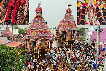 திருமுருகநாத சுவாமி கோயிலில் தொடங்கப்பட்ட தேரோட்டம். வள்ளி, தெய்வானை உடனமா் சண்முகநாதா்.