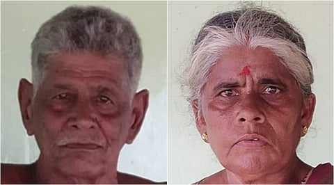 ஆடு,கோழி மேய்ச்சல் பிரச்னையால் உறவினரால் வெட்டிக் கொலை செய்யப்பட்ட வயதான விவசாய தம்பதி பழனிசாமி-பருவதம்.