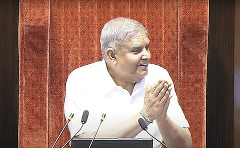 மாநிலங்களவையில் பேசிய குடியரசு துணைத் தலைவரும் அவைத் தலைவருமான ஜகதீப் தன்கா்.