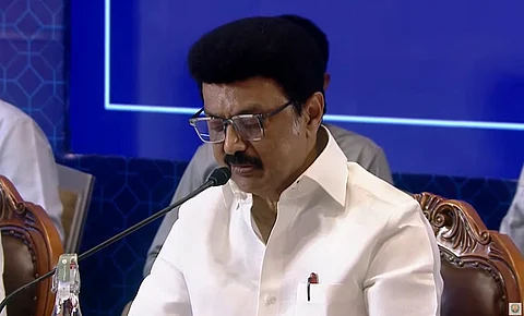 தொகுதி மறுசீரமைப்புக்கு எதிரான கூட்டு நடவடிக்கைக் குழுக் கூட்டத்தில் பேசும் முதல்வர் மு.க.ஸ்டாலின்.