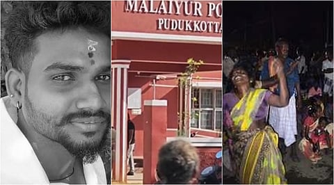 கொலை செய்யப்பட்ட முருகேசன், சாலை மறியலில் ஈடுபட்ட அவரது உறவினா்கள்
