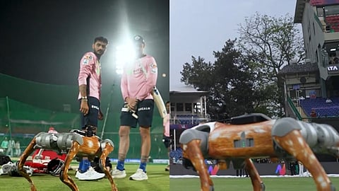 வீரர்களுடன் விளையாடும் நாய் வடிவிலான இயந்திரம் (ரோபோ)