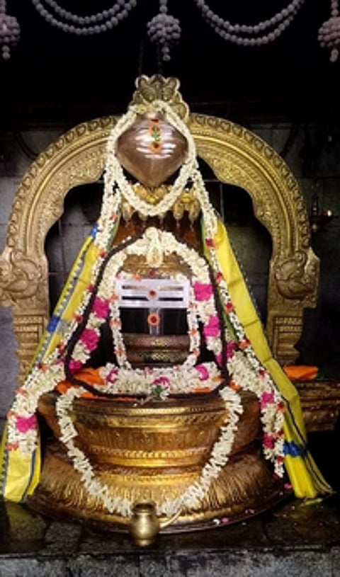 தாராபிஷேகத்தையொட்டி சுவாமிக்கு செய்யப்பட்டிருந்த சிறப்பு அலங்காரம்.