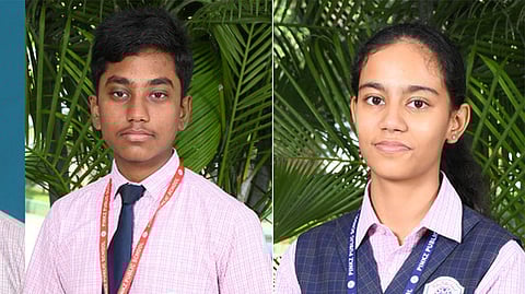 12-ஆம் வகுப்பு பொதுத் தோ்வில் சிறப்பிடம் பெற்ற மாணவா்கள் ர.சா்வேஷ், க.லோகேஷ், மாணவி ம.மான்ஸி.