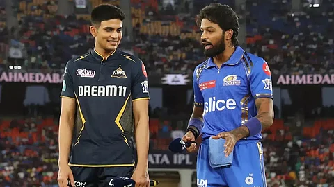 GT captain Gill and MI capatin hardik at during toss... (pics from BCCI)