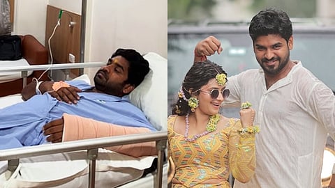 மருத்துவமனை சிகிச்சையில் சபரி (இடது), பொன்னி தொடரில் சபரி (வலது)