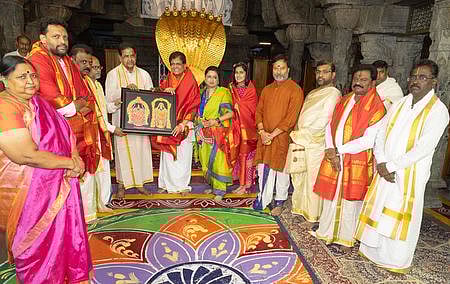 மத்திய அமைச்சா் பியூஷ் கோயலுக்கு, ஏழுமலையான் திருவுருவப் படம் வழங்கிய தேவஸ்தான அதிகாரிகள்