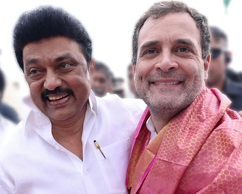 மக்களவை எதிர்க்கட்சித் தலைவர் ராகுல்காந்தி - திமுக தலைவர் மு.க.ஸ்டாலின்