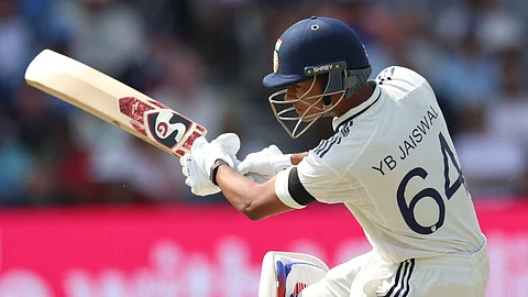India's Yashasvi Jaiswal bats on day one of the first cricket test match between England and India