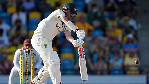 Australia's Travis Head plays a shot against West Indies on day two of the first cricket Test match at Kensington Stadium in Bridgetown, Barbados