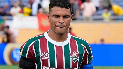 Fluminense's Thiago Silva wears a black armeband in memory of Portugal international and Liverpool player Diogo Jota and his brother Andre Silva