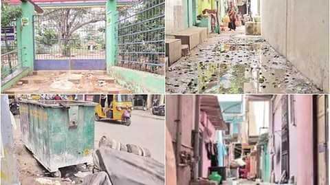 1. சென்னை ஓட்டேரி நியூ பேரன்ஸ் சாலையில் பராமரிப்பின்றி காணப்படும் பூங்கா 2. கழிவு நீர் சூழ்ந்து காணப்படும் ஓட்டேரி பென்சனர்ஸ் முதல் தெரு 3. சென்னை ஓட்டேரி நியூ பேரன்ஸ் சாலையில் நோய் பரப்பும் வகையில் காட்சியளிக்கும் குப்பைத்தொட்டி
4.ஓட்டேரி பென்சனர்ஸ் முதல் தெருவில் உள்ள குடியிருப்புகள்.